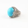14KT White Gold Diamonds & Turquoise Cocktail Ring - Image 2