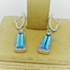6.00 Ct Blue Topaz with 0.98 Ct Diamond Halo 14k Short Drop Earrings