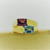 1.00 Ct Amethyst and 1.0 Ct Blue Topaz Retro Statement Ring 14k on a piece of carton