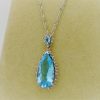 5.00 Ct Blue Topaz with 0.10 Ct Diamond Halo Pendant 14k Includes 14k Chain on a piece of carton