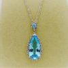 5.00 Ct Blue Topaz with 0.10 Ct Diamond Halo Pendant 14k Includes 14k Chain on a piece of carton