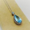 5.00 Ct Blue Topaz with 0.10 Ct Diamond Halo Pendant 14k Includes 14k Chain