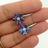 18K White Gold 6 CT Unheated Sapphire Flower Earrings W/ 0.60 CT VS Diamond