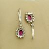 14K White Gold 2.0 CT Pink Sapphire Flower Earrings W/ 1.04 CT VS Diamond Halo