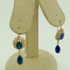 Art Deco 3.00 Ct Sapphire with 2.00 Ct Briollette Cut Sapphire 14k Earrings hanging on fake ears