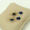 Art Deco 3.00 Ct Sapphire with 2.00 Ct Briollette Cut Sapphire 14k Earrings on a pillow