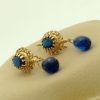 Art Deco 3.00 Ct Sapphire with 2.00 Ct Briollette Cut Sapphire 14k Earrings on a pillow