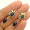 Art Deco 3.00 Ct Sapphire with 2.00 Ct Briollette Cut Sapphire 14k Earrings