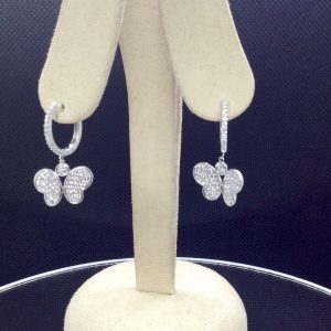 3.00 Ct Diamond Pave Butterfly 18k White Gold Dangle Earrings with Diamond Hoops on fake ears