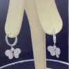 3.00 Ct Diamond Pave Butterfly 18k White Gold Dangle Earrings with Diamond Hoops on fake ears