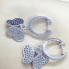 3.00 Ct Diamond Pave Butterfly 18k White Gold Dangle Earrings with Diamond Hoops