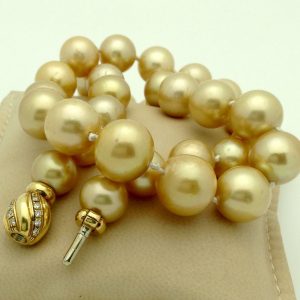 Golden South Sea Pearls 16mm 18k Yellow gold Clasp w/ VS Diamonds accents