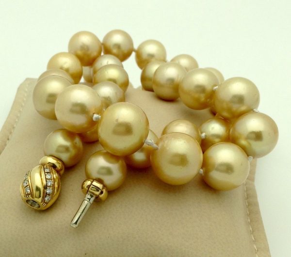 Golden South Sea Pearls 16mm 18k Yellow gold Clasp w/ VS Diamonds accents