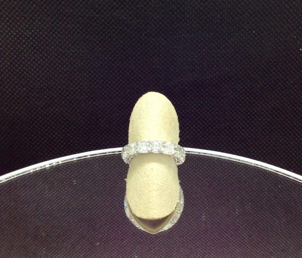 9.10 Ct Diamond Eternity Platinum Ring on a fake plastic finger (front view)