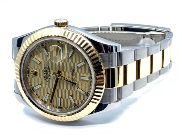 rolex date just watch gold two tone fluted champagne motif bezel